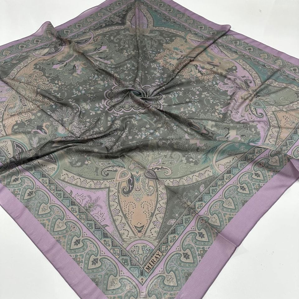 120x120 Etnik Desenli Soft Pamuk Vintage Eşarp - Lila