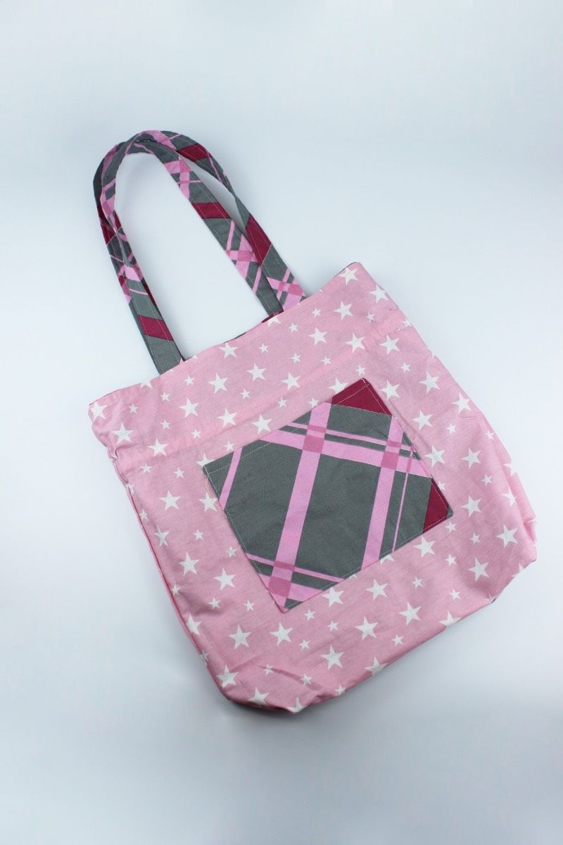 Desenli Pembe Shopper Çift Taraflı Bez Çanta 35x35x10 Cm