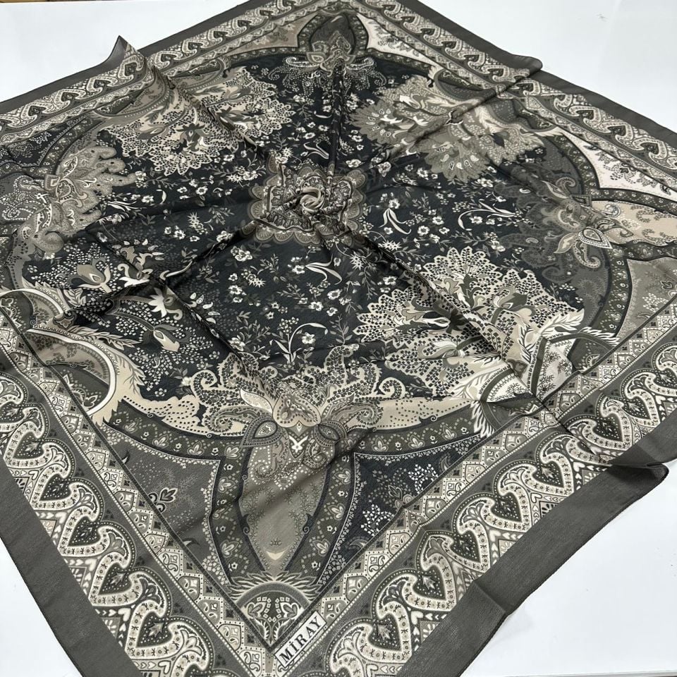 120x120 Etnik Desenli Soft Pamuk Vintage Eşarp - Duman