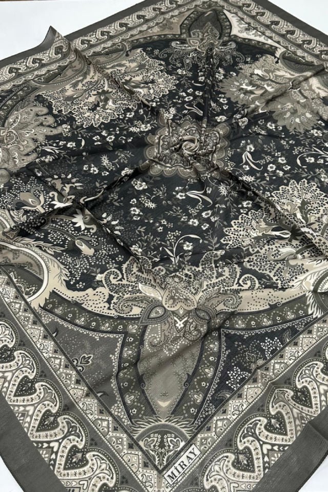 120x120 Etnik Desenli Soft Pamuk Vintage Eşarp - Duman