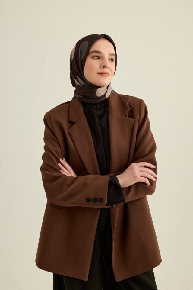 Puantiye Desenli Bambu Eşarp - Siyah İğde