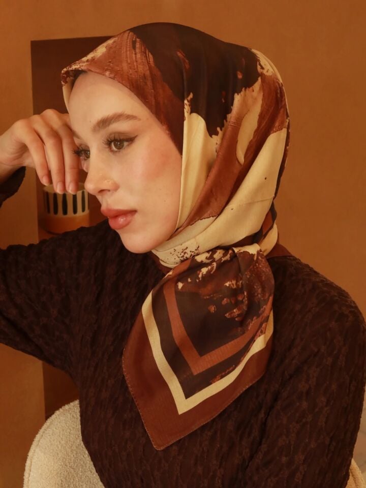 Lymera Desenli Lina Eşarp - Çikolata Kahve