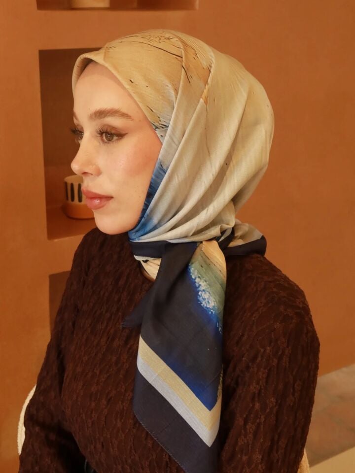 Nerith Desenli Lina Eşarp - Mavi