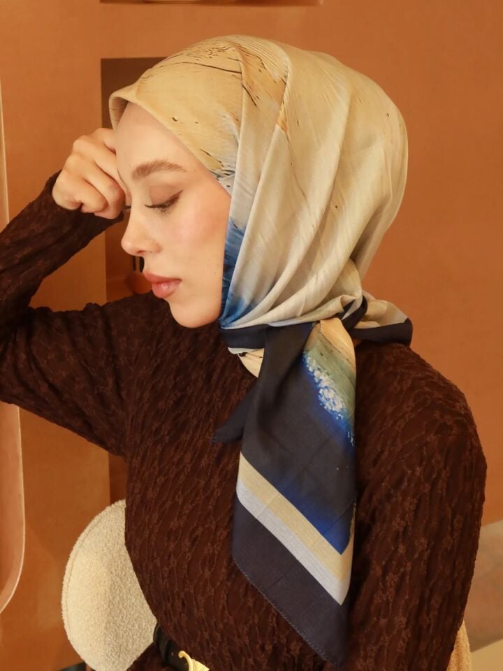 Nerith Desenli Lina Eşarp - Mavi