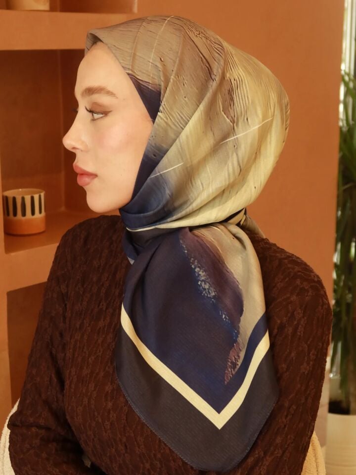 Nerith Desenli Lina Eşarp - Lacivert