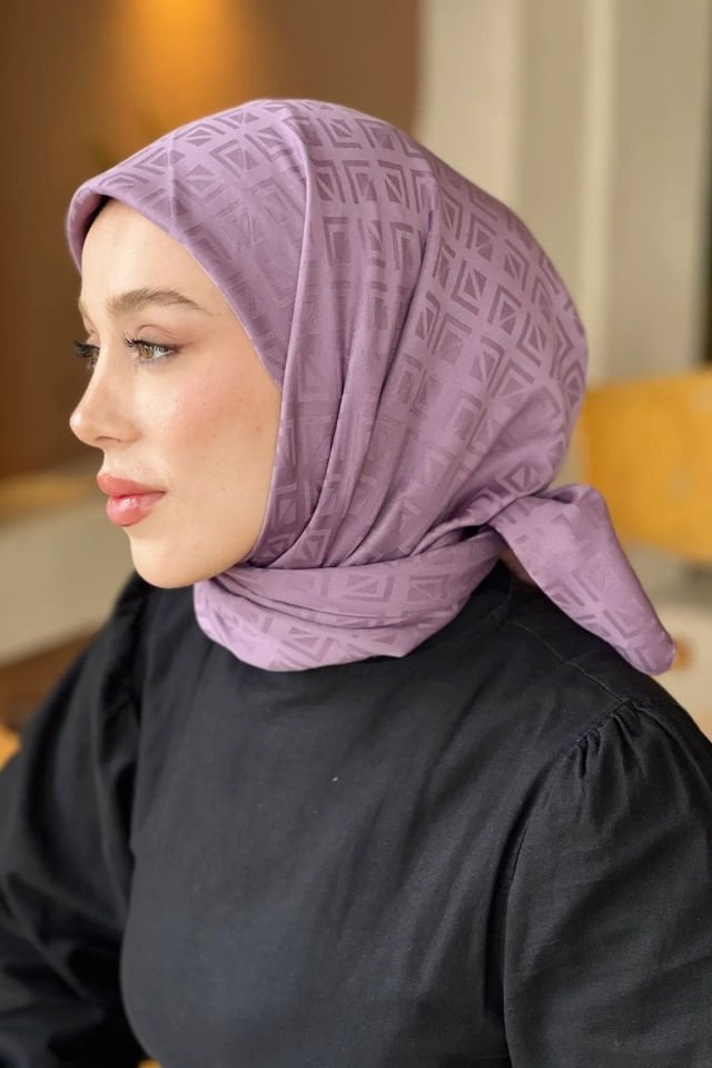 Etnik Desenli İpeksi Jakar Eşarp - Eflatun