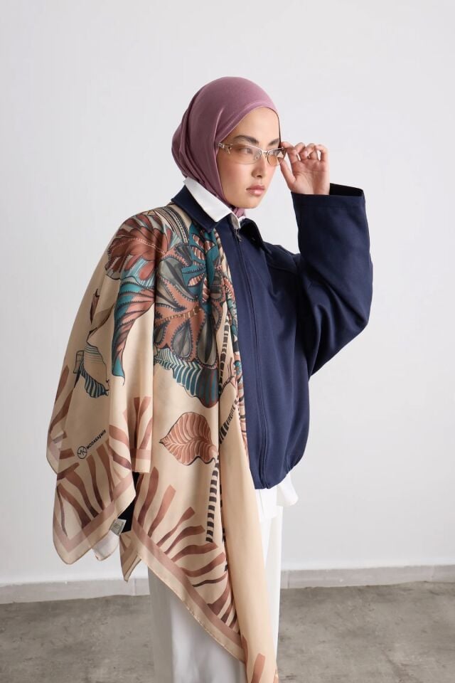 140x140 Veridia Desenli Pamuklu Şal Eşarp - İğde