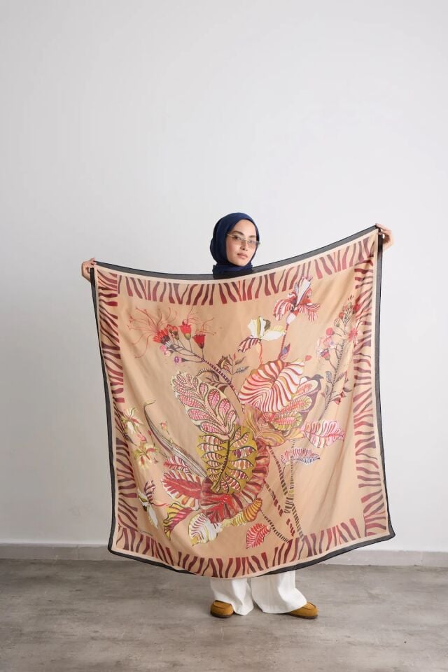 140x140 Veridia Desenli Pamuklu Şal Eşarp - Siyah