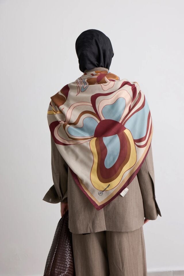 140x140 Palette Desenli Pamuklu Şal Eşarp - İğde