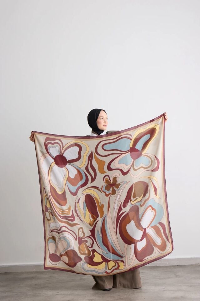 140x140 Palette Desenli Pamuklu Şal Eşarp - İğde