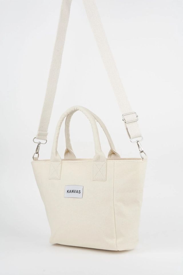 Kanvas Bej Fermuar Kapamalı Kadın El, Kol ve Omuz Çantası 38x24x12 Cm