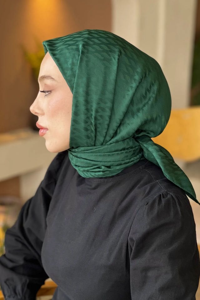 Damla Desenli İpeksi Jakar Eşarp - Deniz Yeşili
