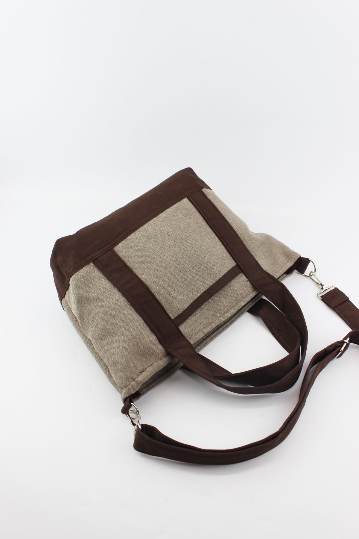 Düz Renk Keten Kumaş Fermuar Kapamalı Vizon Kadın Küçük Boy Çapraz Omuz Çantası 30x20x12 Cm