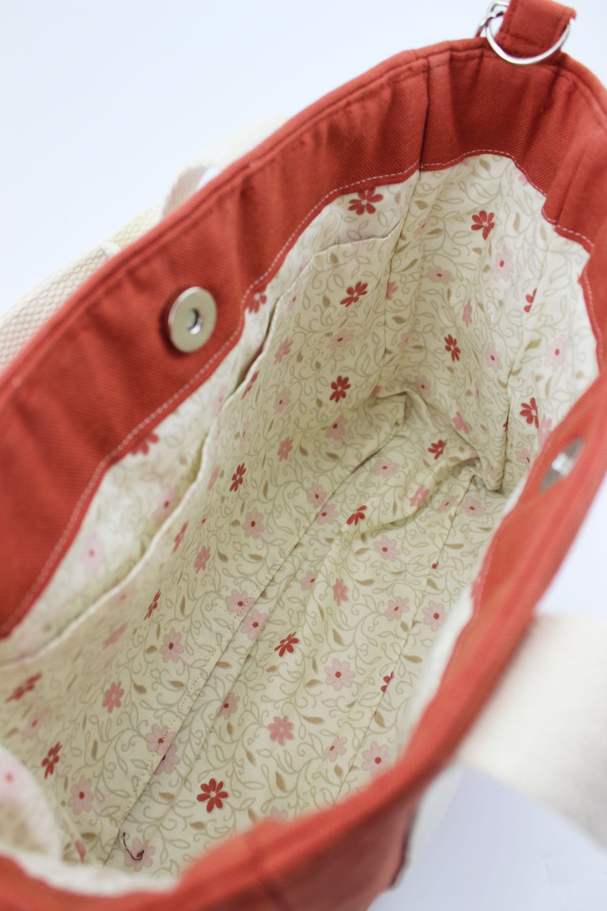 Düz Renk Keten Kumaş Çıtçıt Kapamalı Kiremit Kadın Küçük Boy Çapraz Omuz Çantası 25x20x9 Cm