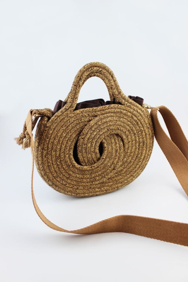 Mini Boy Ayarlanabilir Askılı Kahverengi Keseli Sonsuzluk Model Hasır Kadın El ve Omuz Çantası 24x17x7 Cm