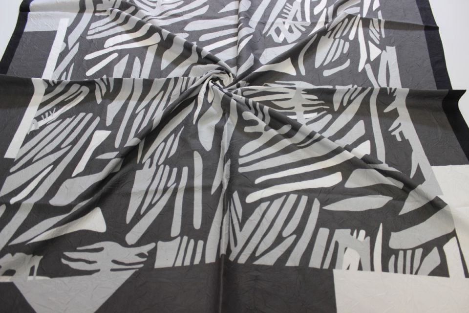 Çizgi Desenli Bambu Kraş Eşarp - Gri