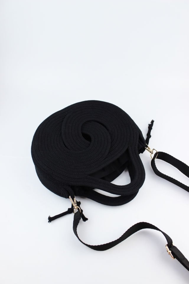 Mini Boy Ayarlanabilir Askılı Siyah Keseli Sonsuzluk Model Hasır Kadın El ve Omuz Çantası 24x17x7 Cm