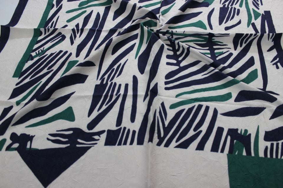 Çizgi Desenli Bambu Kraş Eşarp - Lacivert