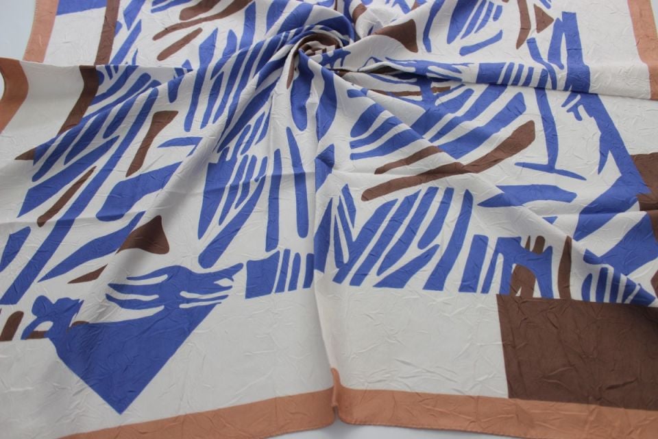 Çizgi Desenli Bambu Kraş Eşarp - Mavi