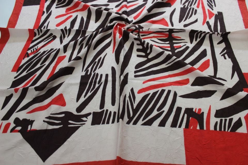 Çizgi Desenli Bambu Kraş Eşarp - Nar Çiçeği