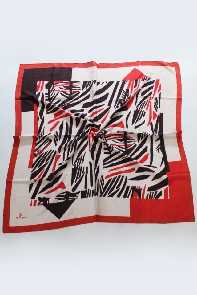 Çizgi Desenli Bambu Kraş Eşarp - Nar Çiçeği