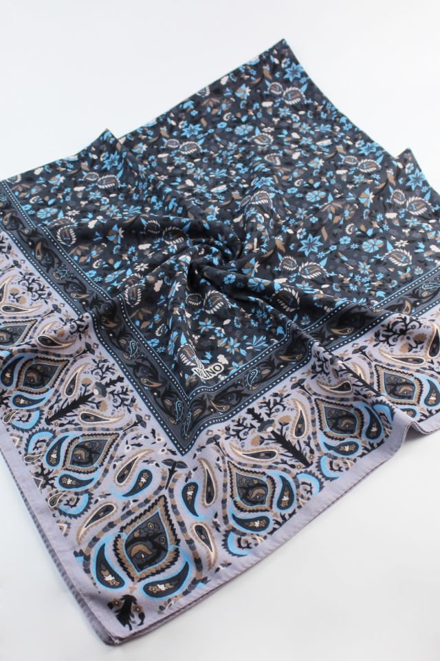 120x120 Etnik Desenli Pamuklu Çiçek Eşarp - Lila