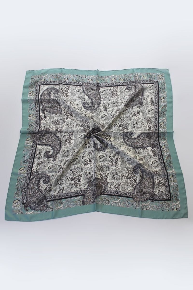 Vintage Desenli Pamuk Eşarp - Su Yeşili