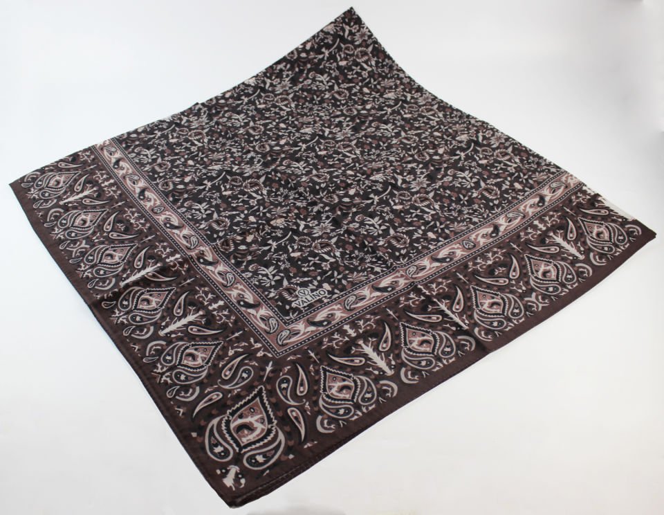 120x120 Etnik Desenli Pamuklu Çiçek Eşarp - Acı Kahve