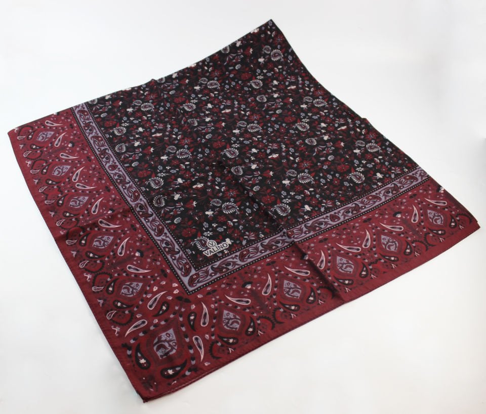 120x120 Etnik Desenli Pamuklu Çiçek Eşarp - Vişne