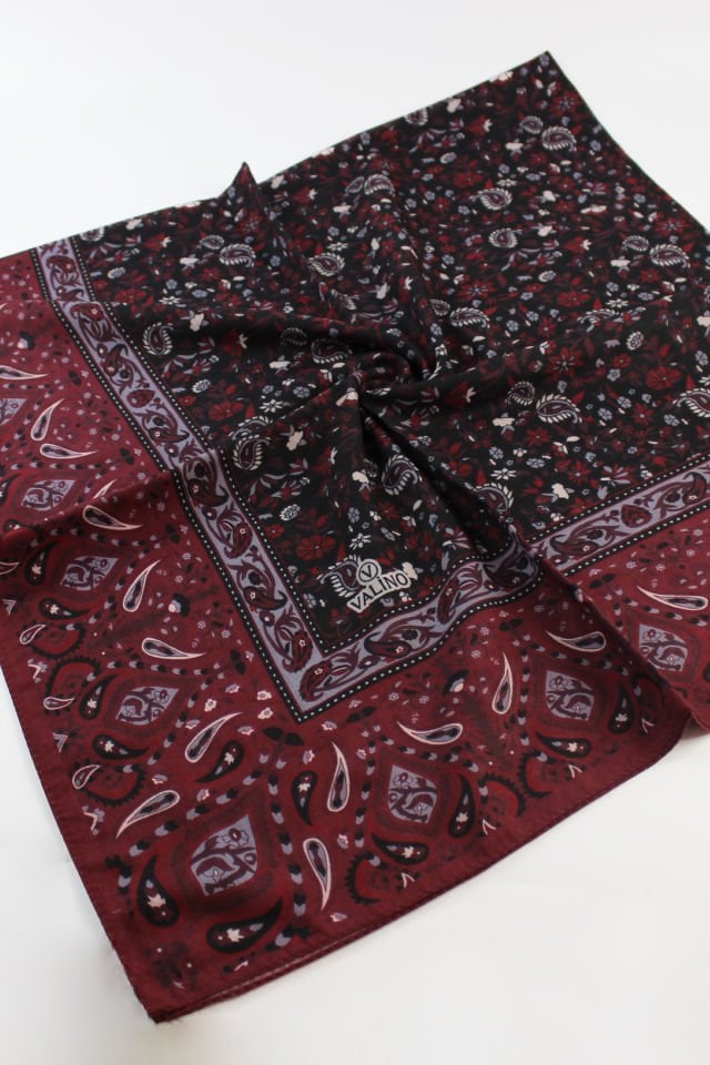 120x120 Etnik Desenli Pamuklu Çiçek Eşarp - Vişne