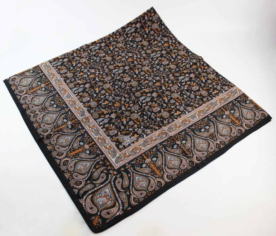 120x120 Etnik Desenli Pamuklu Çiçek Eşarp - Turuncu