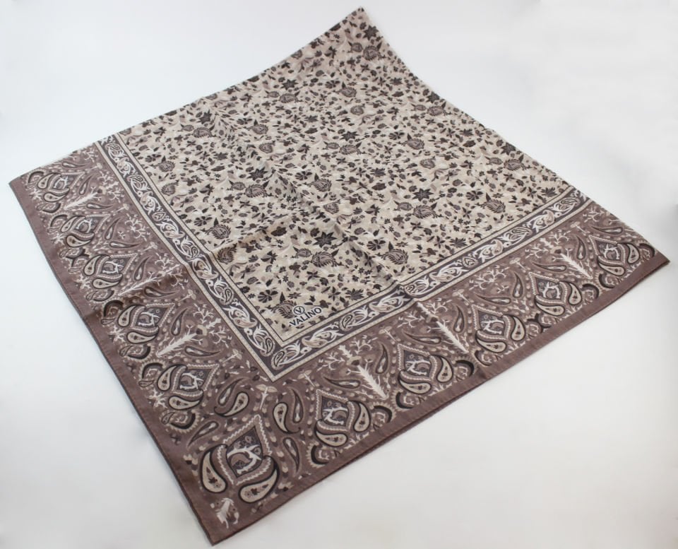 120x120 Etnik Desenli Pamuklu Çiçek Eşarp - Vizon