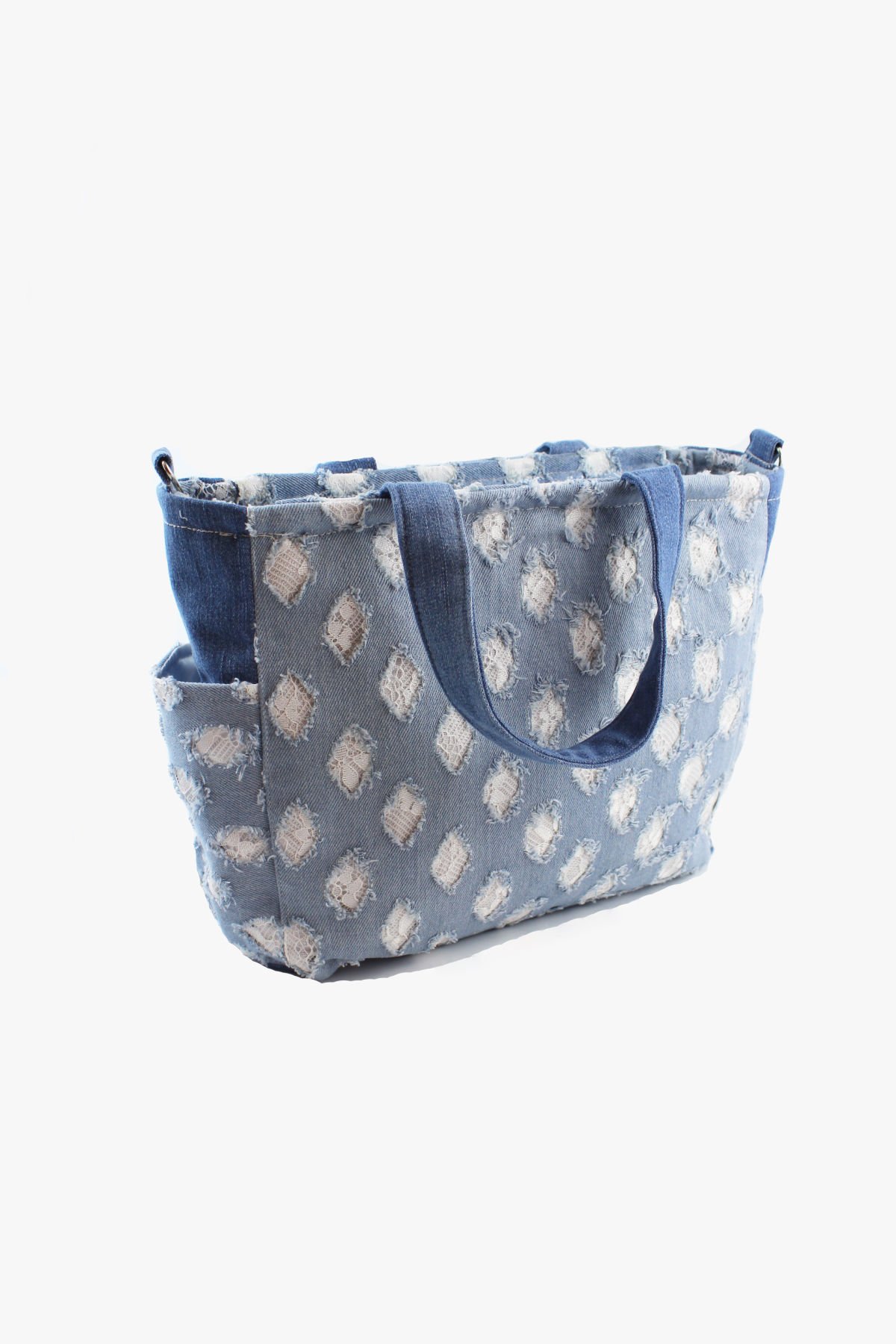 Desenli Kot Kumaş Renkli Kolon Askılı Mavi Kadın Orta Boy Kadın Omuz Çantası 27x25x10 Cm