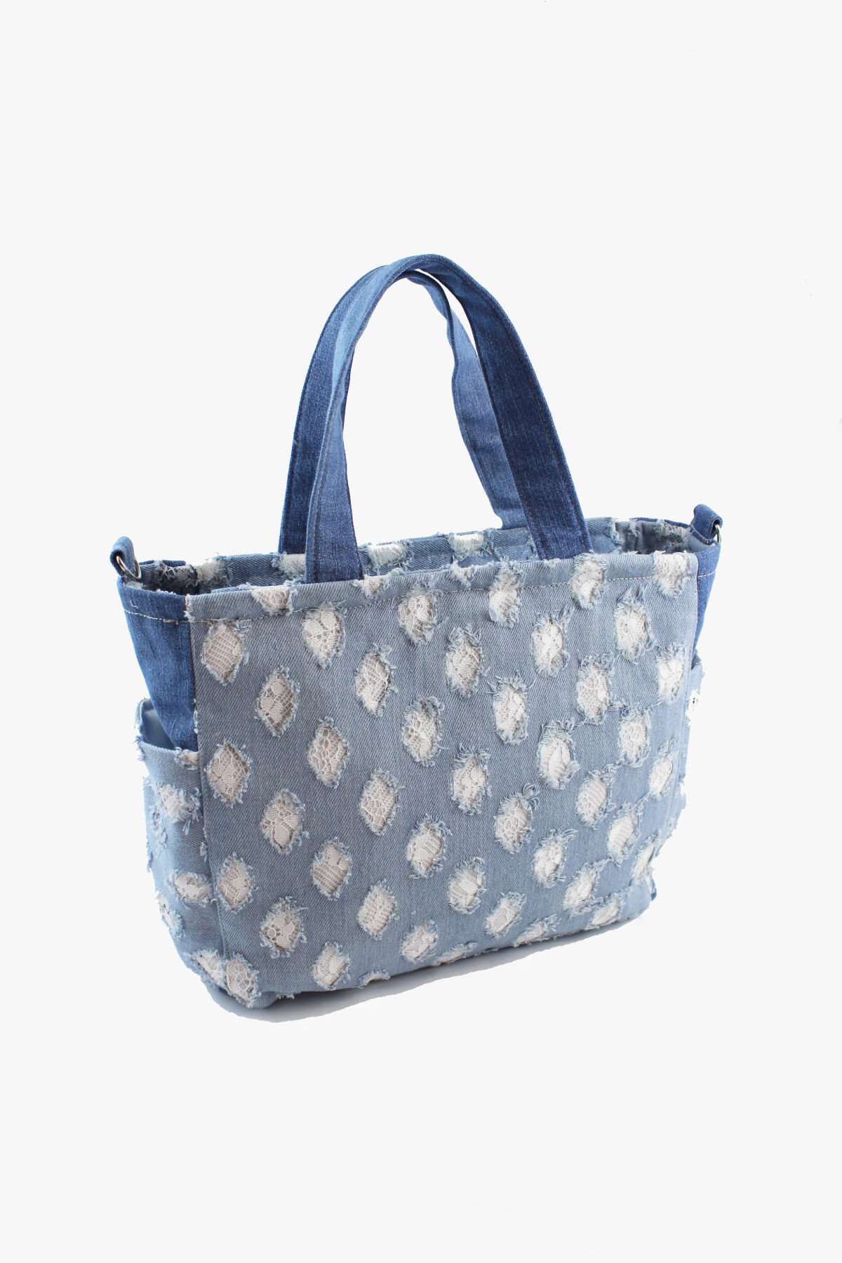 Desenli Kot Kumaş Renkli Kolon Askılı Mavi Kadın Orta Boy Kadın Omuz Çantası 27x25x10 Cm