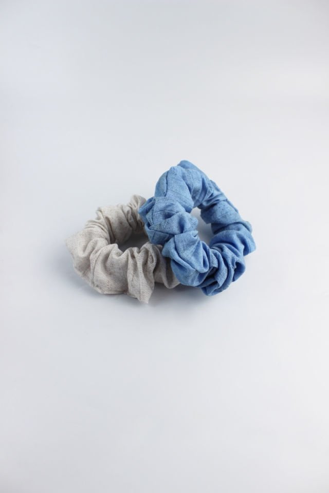 İkili Yumuşak Kumaş Lastik Toka Seti Simit Toka  - Kemik, Su Mavisi