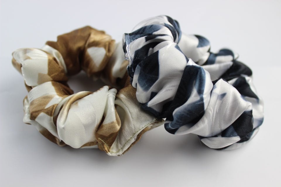 İkili Desenli Saten Kumaş Lastik Toka Seti Simit Toka - Hardal, Antrasit