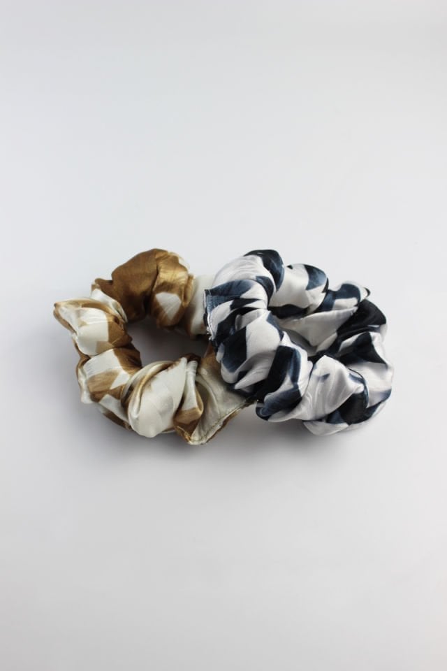 İkili Desenli Saten Kumaş Lastik Toka Seti Simit Toka - Hardal, Antrasit