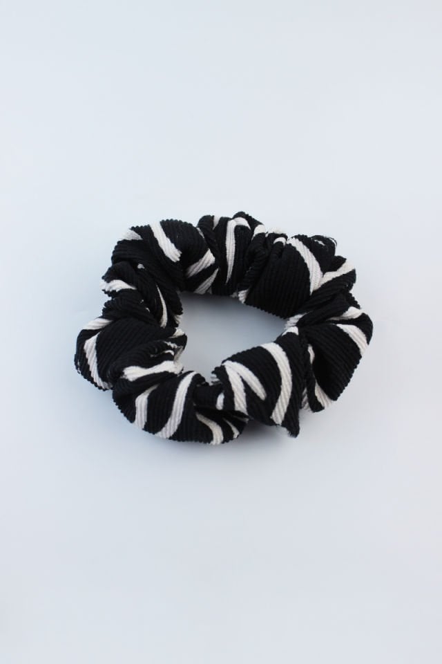 Desenli Triko Kumaş Lastik Toka Simit Toka - Siyah