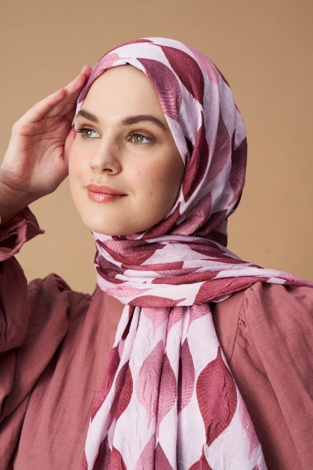 Yaprak Desen Bambu Şal - Toz Pembe