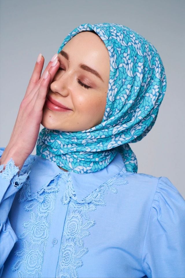 Çark Çiçek Desen Bambu Eşarp - Mint