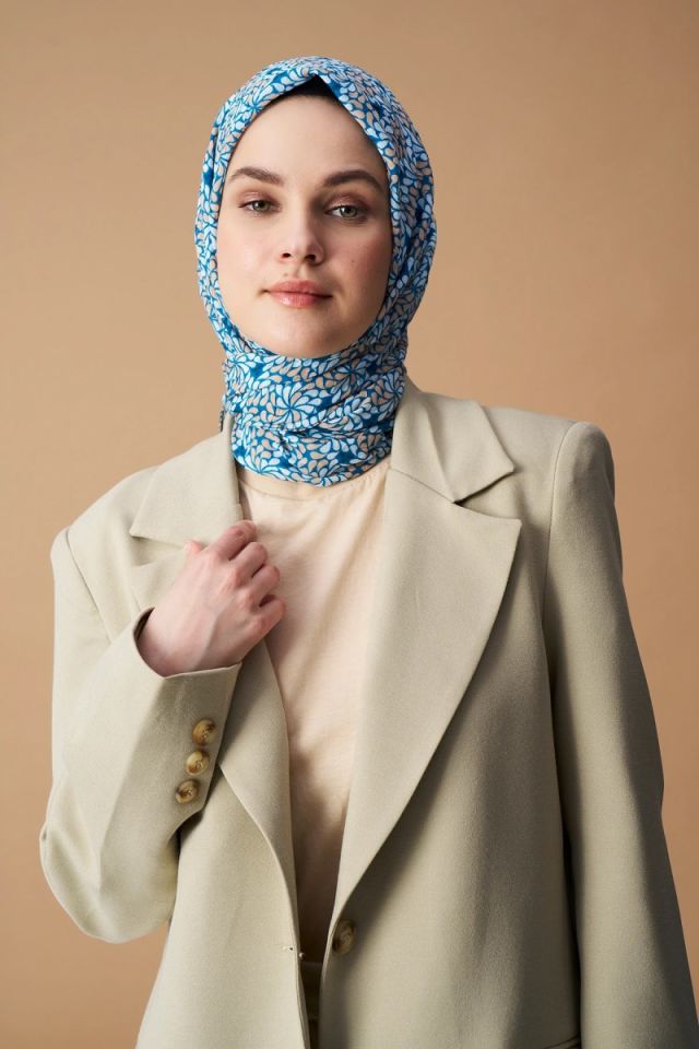 Çark Çiçek Desen Bambu Eşarp - Petrol