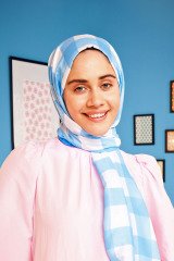 Ekose Desen Pamuk Şal - Mavi