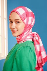 Ekose Desen Pamuk Şal - Pembe