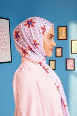 Dama Desen Pamuk Şal - Mercan