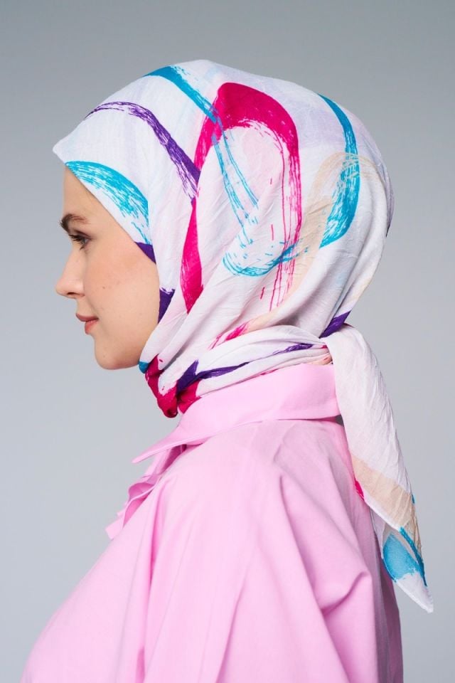 Geo Desen Bambu Eşarp - Beyaz Mint