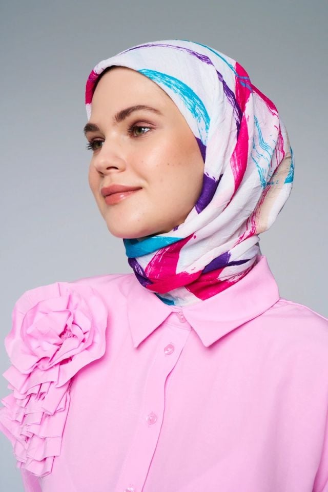 Geo Desen Bambu Eşarp - Beyaz Mint