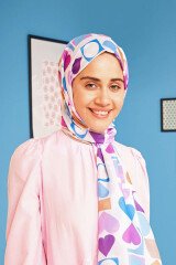 Kalp Desen Pamuk Şal - Mavi