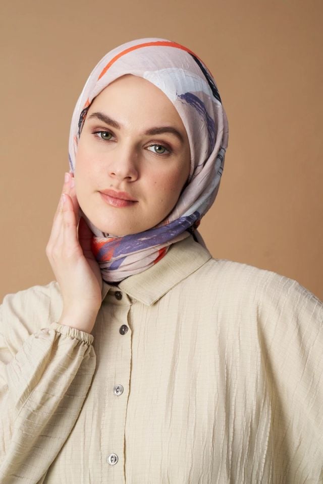 Geo Desen Bambu Eşarp - Vizon