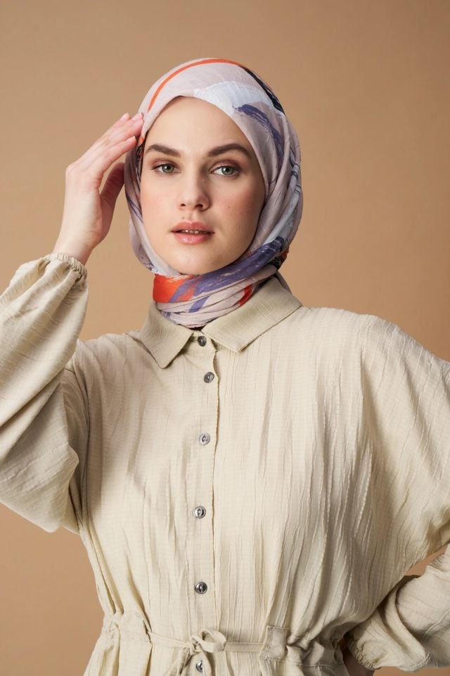 Geo Desen Bambu Eşarp - Vizon