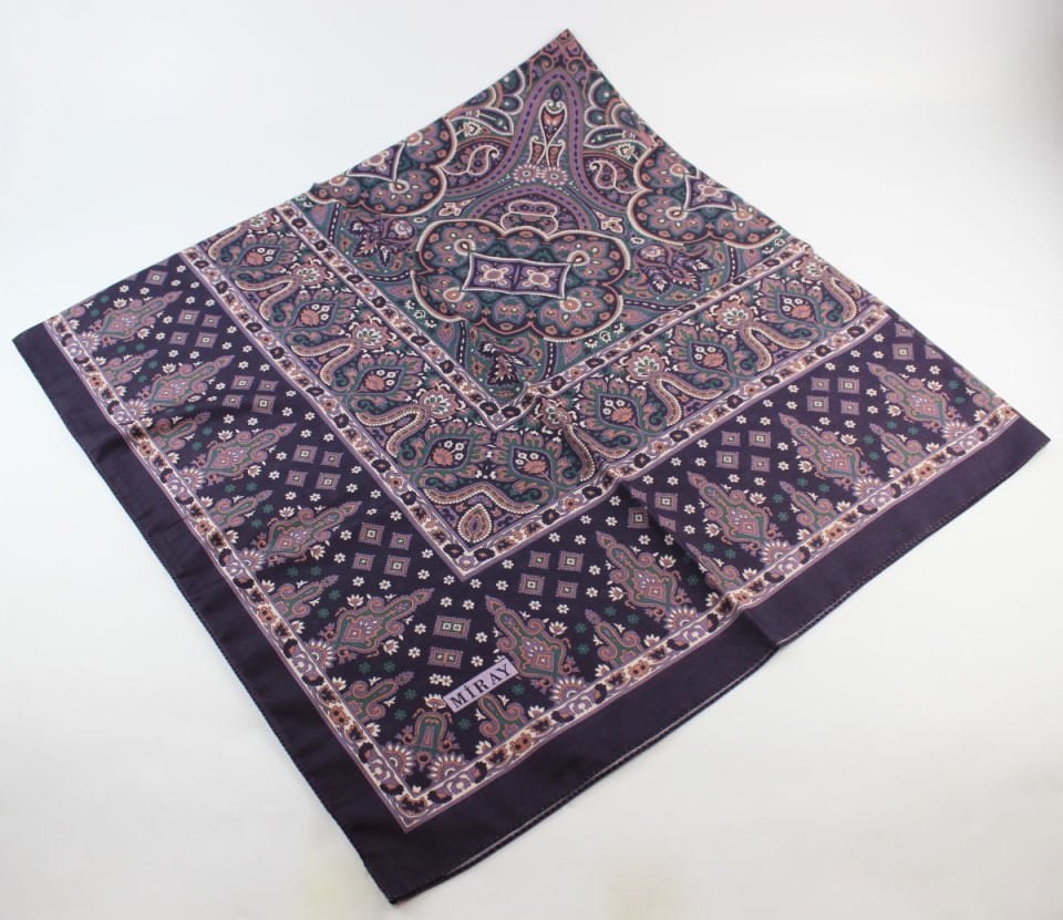 120x120 Etnik Desenli Soft Pamuk Kareli Eşarp - Mor